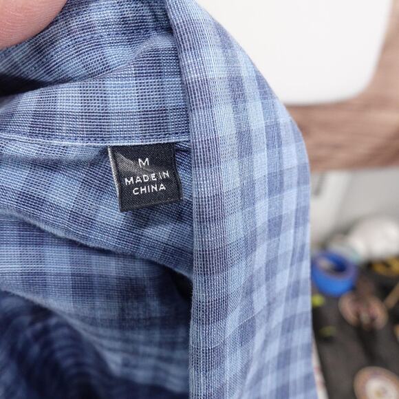 Zachary Prell Shirt Mens Medium Blue Check Button Down Cotton Casual Long Sleeve - Picture 7 of 9